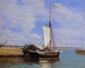 尤金 布丹 : Honfleur, the Port, Docked Sailboat